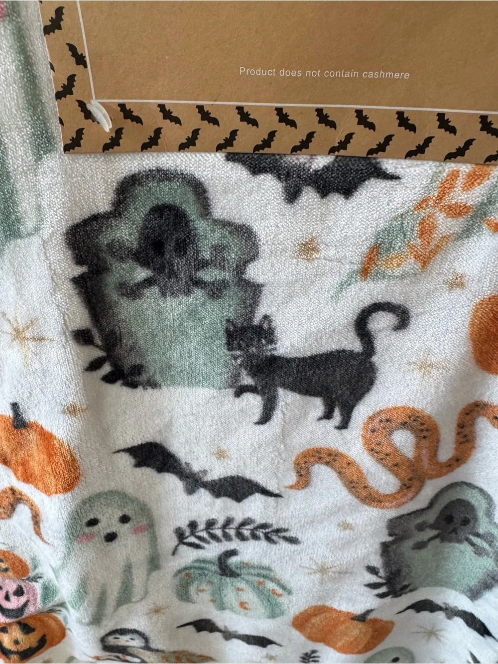 Cupcake & Cashmere Halloween Throw Blanket Pumpkins Cats Snakes Ghosts Moon NWT